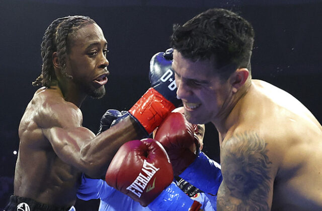 Keyshawn Davis stopped Gustavo Lemos in the second round in Norfolk on Friday Photo Credit: Mikey Williams/Top Rank