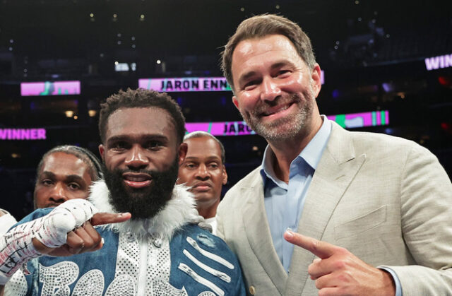 Eddie Hearn is backing Jaron Ennis despite taking a financial loss on his rematch with Karen Chukhadzhian Photo Credit: Melina Pizano/Matchroom