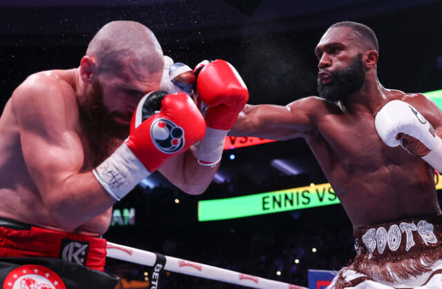 Jaron Ennis overcame Karen Chukhadzhian in their rematch in Philadelphia on Saturday Photo Credit: Mark Robinson Matchroom Boxing