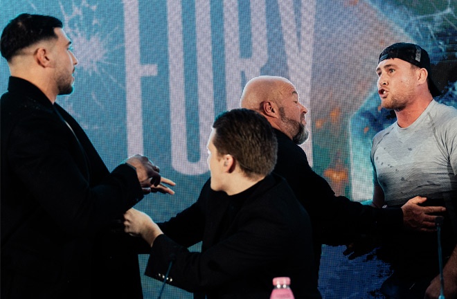 Fury and Till had to be separated at the press conference Photo Credit: Misfits Boxing