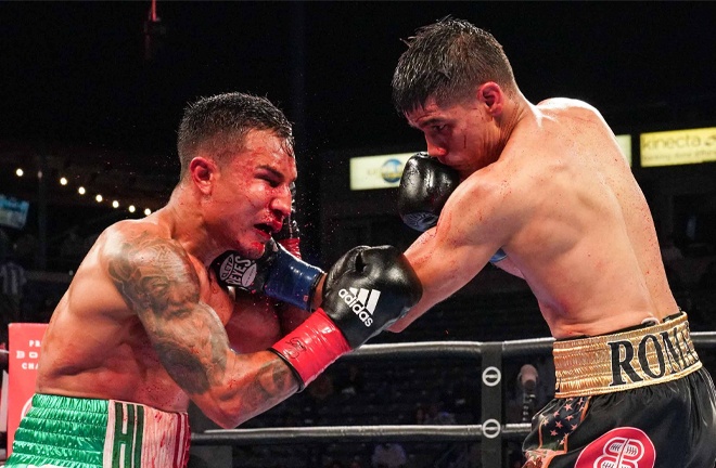 Espinoza was well beaten by former Akhmadaliev opponent Roman (Photo Credit: Sean Michael Ham PBC)