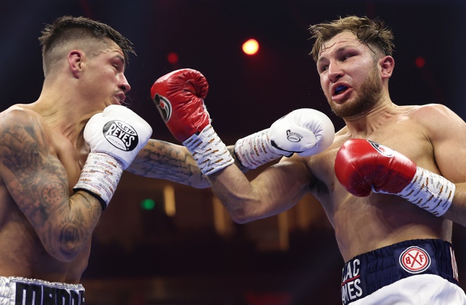 McGregor overtook Lowe. Photo: Leigh Dawney/Queensberry Promotions