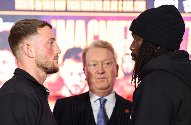 Pauls and Bentley face-to-face ahead of Saturday's showdown Photo Credit: Leigh Dawney/Queensberry Promotions