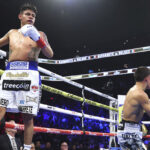 Navarrete knocked down Valdez three times to retain his WBO super featherweight crown Photo Credit: Mikey Williams/Top Rank