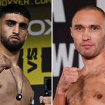 Adam Azim tackles Sergey Lipinets at the OVO Arena in Wembley on Saturday Photo Credit: Lawrence Lustig/BOXXER/Esther Lin