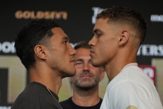 Jai Opetaia faces David Nyika in a world cruiserweight title battle in Australia on Wednesday Photo Credit: Tasman Fighters