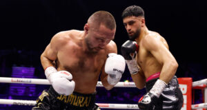 Adam Azim halted Sergey Lipinets in the ninth round in Wembley Photo Credit: Lawrence Lustig/BOXXER