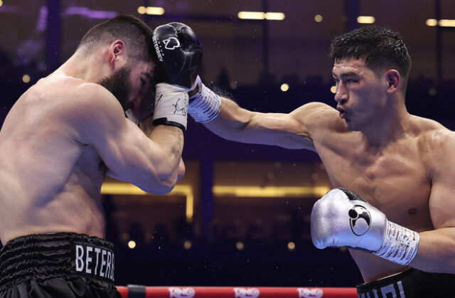 Dmitriry Bivol took revenge on Arthur Beterbaiew to become the undisputed champion of a light heavyweight in Riyadh Photo Credit: Mark Robinson Matchroom Boxing