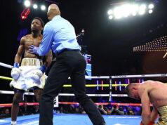 Keyshawn Davis knocked out Denys Berinchyk in the fourth round to become WBO lightweight champion in New York on Friday Photo Credit: Mikey Williams/Top Rank