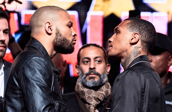 Chris Eubank Jr. And Conor Benn closes the horns on April 26 at Tottenham Hotspur Stage photo: Mark Robinson/Matchroom Boxing